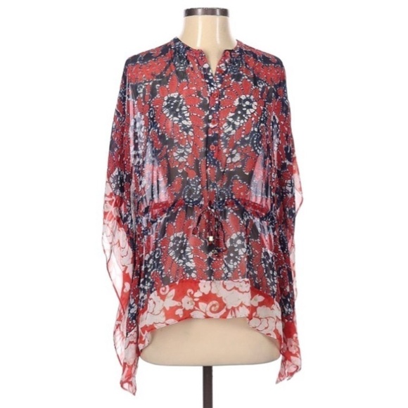 MICHAEL Michael Kors red white and blue sheer handkerchief blouse - Picture 6 of 6